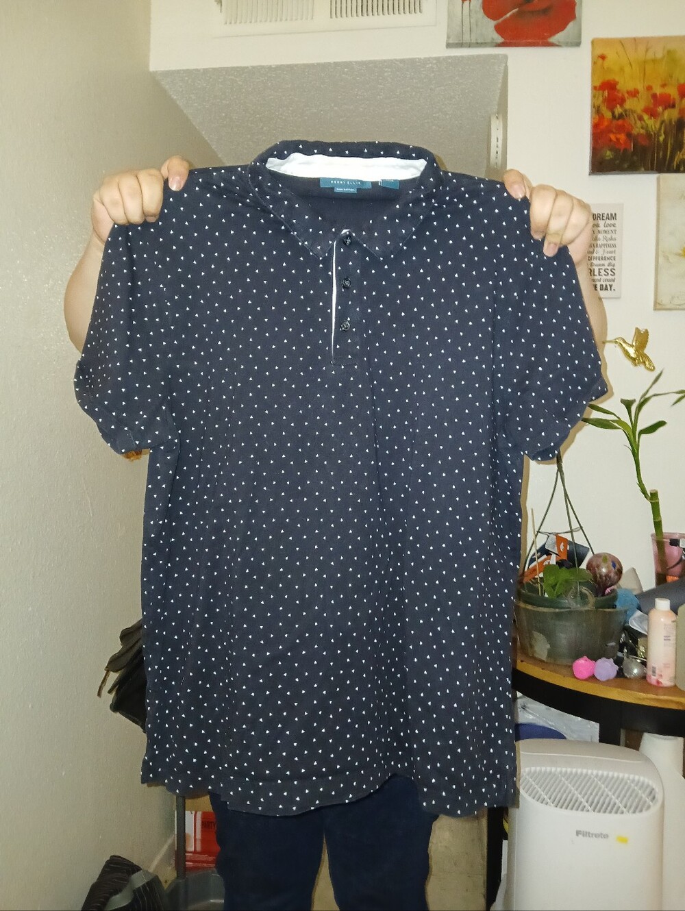Club Room Navy Polo with White Micro Dot Pattern